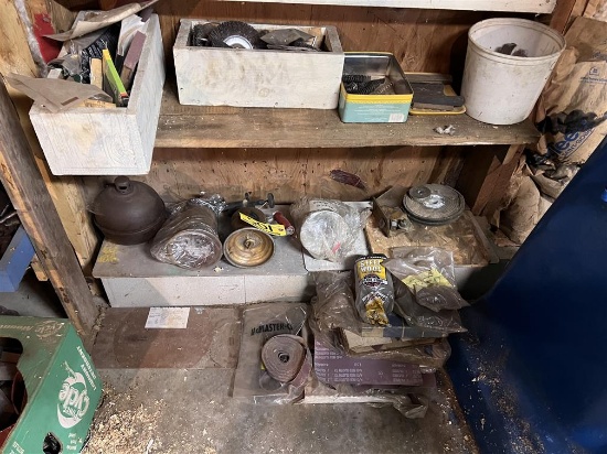LOT: KEROSENE BALL, POLICE SIREN, BRASS TORCHES, STEEL WOOL, SANDING BELTS & BUFFING WHEELS