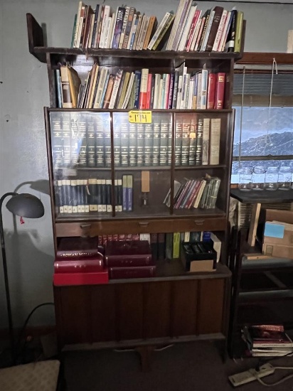 44"W X 16"D X 67"H BOOKCASE W/ VARIOUS RELIGIOUS BOOKS