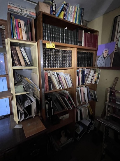 BOOKCASE & CONTENTS: VARIOUS ART BOOKS, PAINTER'S GUIDES, ENCYCLOPEDIAS