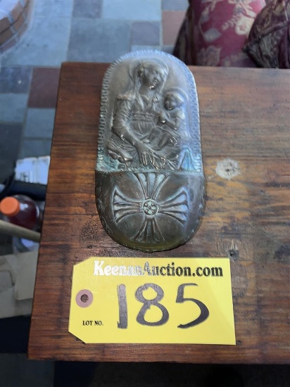 BRASS MADONNA OF THE WATERS HOLY WATER FONT