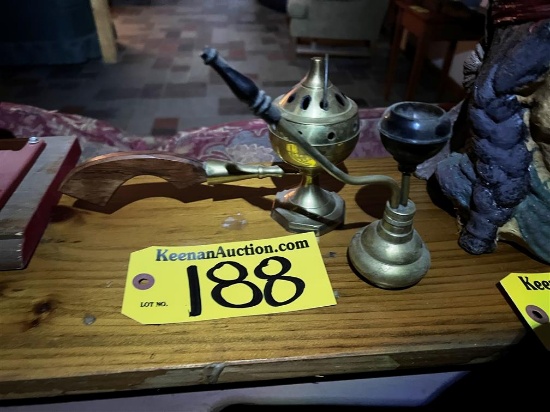 LOT: BRASS HAND CENSER & HOOKAH