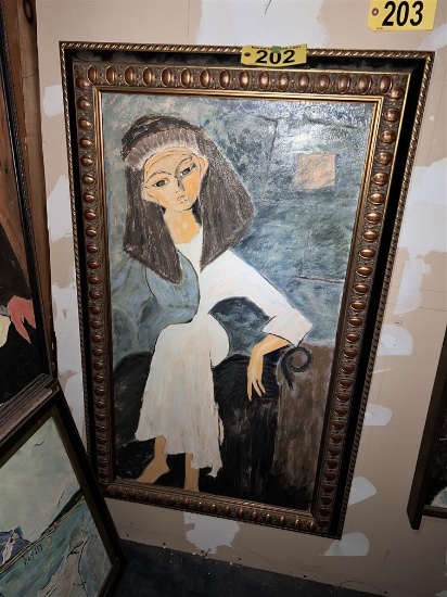FRAMED CANVAS TEXTURED OIL PAINTING: EGYPTIAN WOMAN