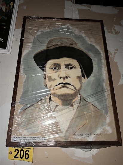 FRAMED CANVAS OIL PAINTING: SARGENT RED TOMAHAWK 1897