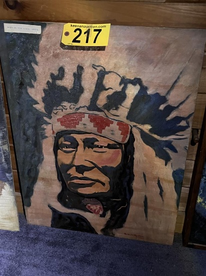 FRAMED CANVAS OIL PAINTING: SIOUX WARRIOR RAIN IN THE FACE