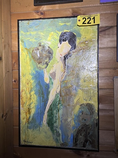 FRAMED CANVAS OIL PAINTING: WOMAN WITH WATER JUG