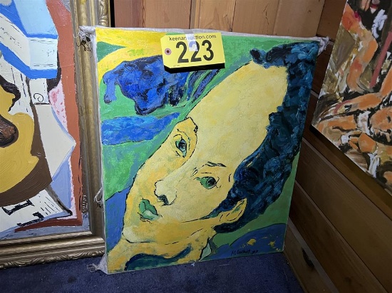 CANVAS OIL POP ART PAINTING: HEAD IN HAND