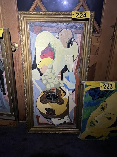 FRAMED CANVAS OIL PAINTING: FRUITS & GUITAR
