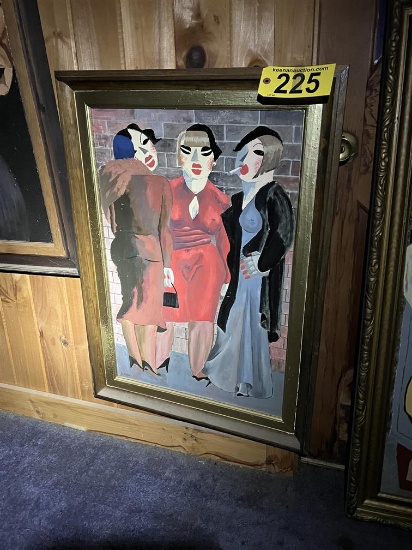 FRAMED CANVAS OIL PAINTING: THREE WOMEN
