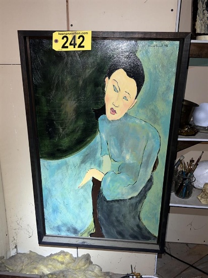 FRAMED CANVAS OIL PAINTING: WOMAN SITTING AT WINDOW
