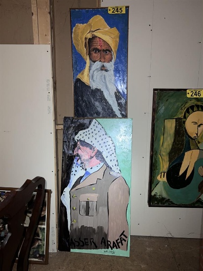 LOT OF 2-FRAMED CANVAS OIL PAINTINGS:  SADHU, AND YASSER ARAFAT