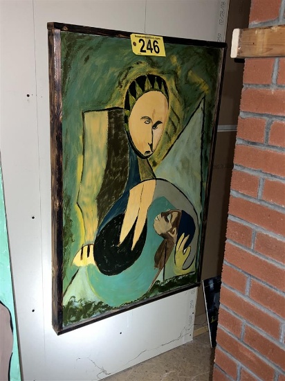 FRAMED CANVAS OIL PAINTING: MAN & CHILD