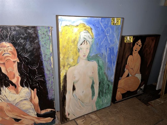 FRAMED CANVAS OIL PAINTING: NUDE WOMAN IN TOWEL