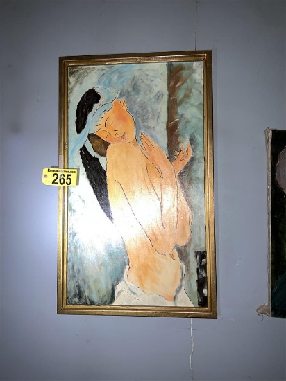 FRAMED CANVAS OIL PAINTING: NUDE WOMAN IN TOWEL