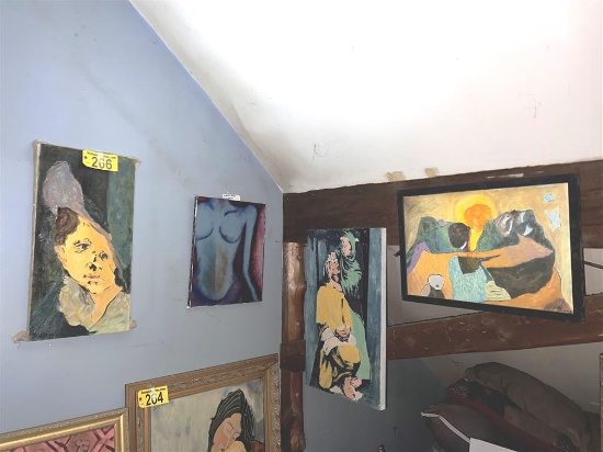 LOT OF 4-ASSORTED CANVAS OIL PAINTINGS, 1-FRAMED