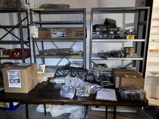 LOT OF ASSORTED MODEL TRAIN ACCESSORIES: RAILROAD TRACK, TRANSFORMERS, SWITCHES, ELECTRICAL, MISC.