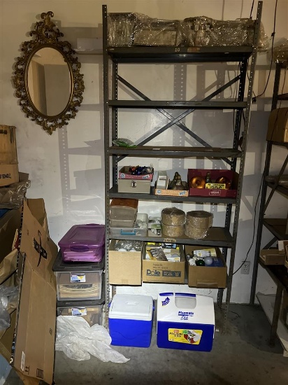 MISC. LOT: LIGHT BULBS, COOLERS, FRAMED MIRROR, SCALES, LANTERN, PACKAGING SUPPLIES