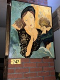 FRAMED CANVAS OIL PAINTING: WOMAN IN BLACK DRESS