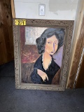 FRAMED CANVAS OIL PAINTING: WOMAN IN NIGHT ROBE