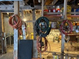 LOT OF ASSORTED EXTENSION CORDS, TROUBLE LIGHTS
