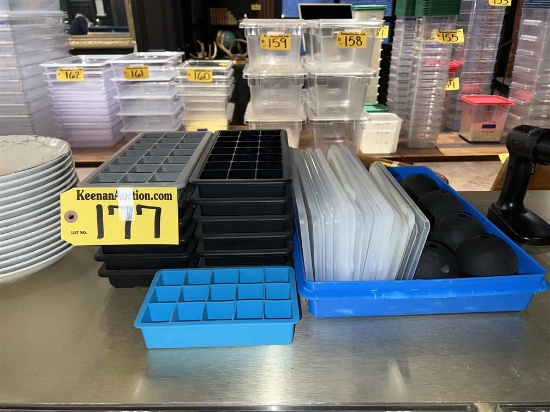 LOT: 13-SILICONE ICE CUBE TRAYS W/ LIDS & 7-SPHERE MOLDS