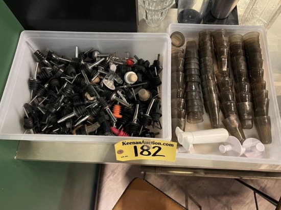 LOT OF ASSORTED POURERS & BOTTLE STOPPERS