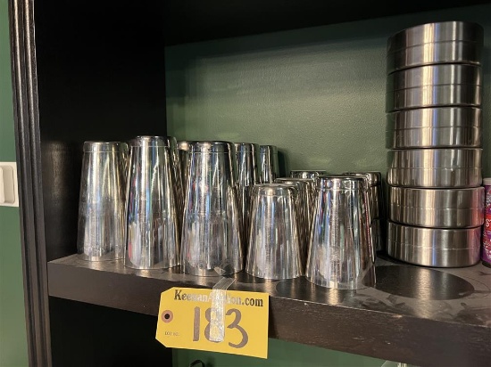 BID PRICE X 20 - (20)-PC ASSORTED BARWARE: (14) ASSORTED S/S SHAKERS & (6) S/S COCKTAIL SALTERS