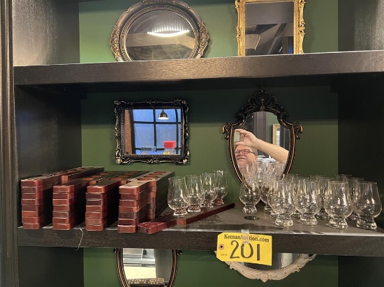 LOT: 30-FLIGHT BOARDS W/ 17-GLEN CAIRN GLASSES