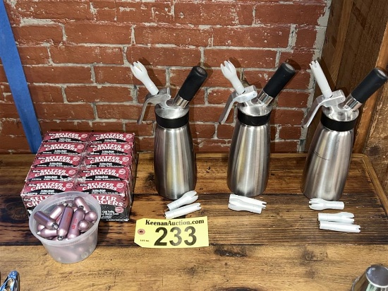 BID PRICE X 3 - (3) iSi WHIPPED CREAM DISPENSERS W/ ASSORTED CHARGERS