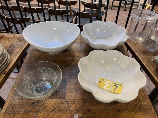 BID PRICE X 3 - (3) ASSORTED SERVING BOWLS W/ 2-GLASS MIXING BOWLS