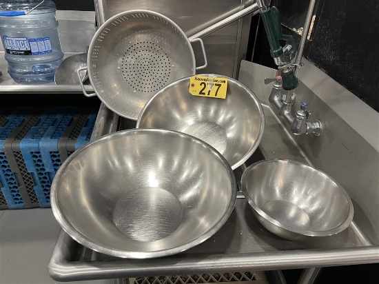 LOT OF 3-ASSORTED S/S MIXING BOWLS W/ ALUMINUM COLANDER