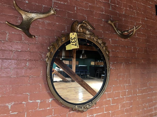 LOT: 25.5" FRAMED MIRROR W/ 2-PAINTED ANTLER MOUNTS