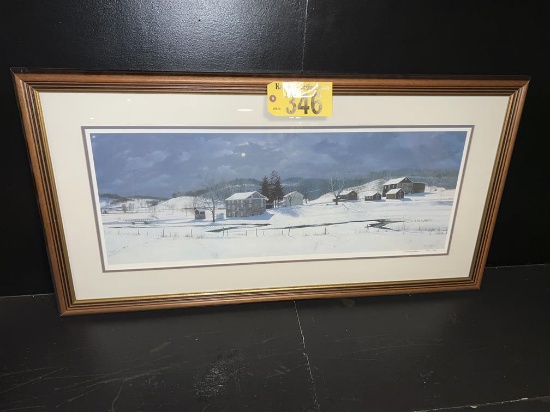 1994 TIMOTHY BARR FRAMED WINTER PRINT, 42" X 22"