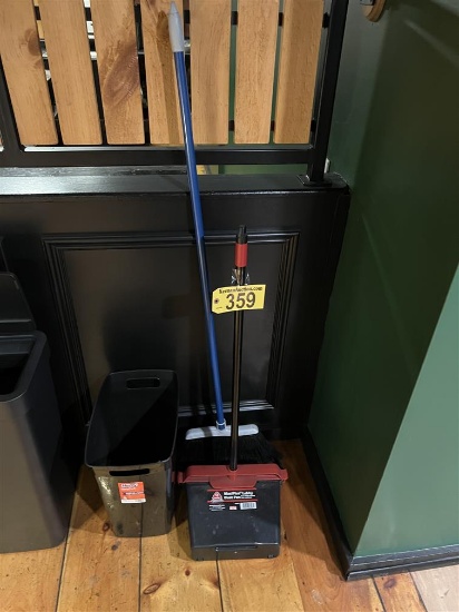 LOT: BROOM & DUST PAN, TRASH CAN