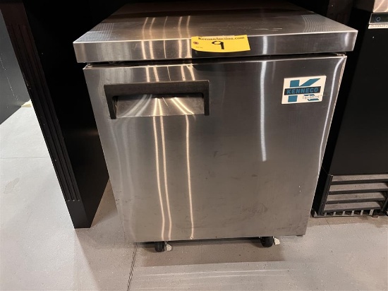 KENNECO MODEL STKUFZ27 S/S UNDER COUNTER REFRIGERATOR, S/N: 604099425, ON CASTERS