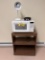 LOT: SHARP CAROUSEL MICROWAVE OVEN, STAND, HOT PLATE, LAMP
