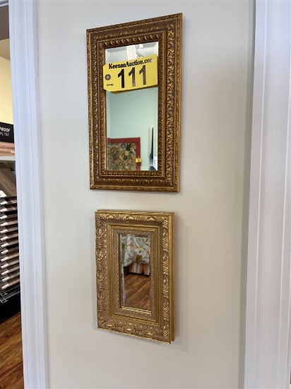 SET OF 3-GOLD FRAMED MIRRORS ON WALL