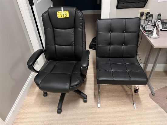 BID PRICE X 2 - (2) BLACK OFFICE CHAIRS, 1-SWIVEL, 1-SIDE