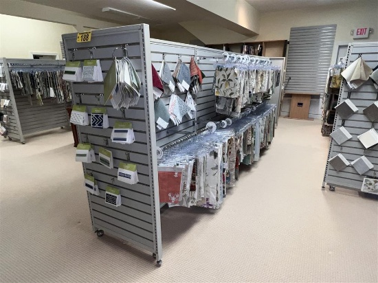 16'L X 67"H MOBILE SLAT WALL DISPLAY W/ UPHOLSTERY SAMPLES