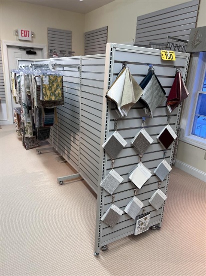 12'L X 67"H MOBILE SLAT WALL DISPLAY W/ UPHOLSTERY SAMPLES