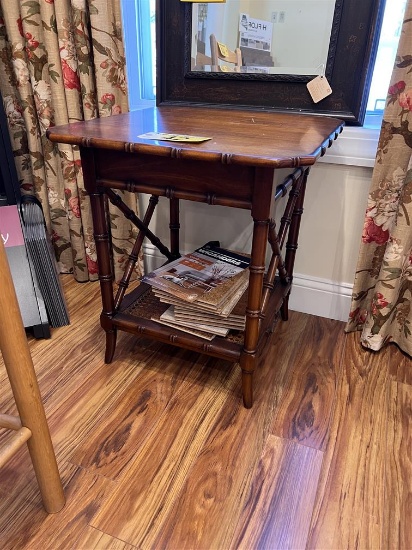 BAMBOO STYLE SIDE TABLE, NEEDS SCRATCH REPAIR TOP,  22" X 24"H