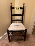LADDER BACK CHAIR W/ DRAGON FLY UPHOLSTERED SEAT