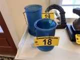 PAIR OF BLUE GLASS CANDLE HOLDERS, 8