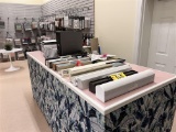 CONTENTS ON WORK COUNTER: SHADE DISPLAYS, HANGERS, CD PLAYER, DELL PC, SLAT WALL HOOKS