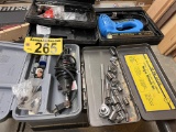 LOT: DREMEL KIT, SOCKETS & RATCHET, ELECTRIC STAPLER, RIVET GUN KIT