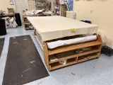 UPHOLSTERY LAYOUT AND CUTTING TABLE, REAR BENCH, CLOTH ROLLOUT STAND