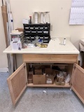 CABINET & CONTENTS, RIVETS, ASSORTED UPHOLSTERY HARDWARE, PARTS BINS