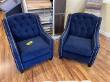 BID PRICE X 2 - (2) BLUE VELOUR UPHOLSTERED SIDE ARM CHAIRS
