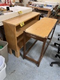 LOT: WOODEN STORAGE SHELF, PORTABLE STAND