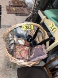 LOT: SMALL PILLOWS, CANDLE HOLDERS, BASKET