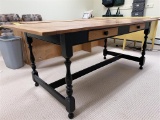 STRETCHER BASE DINING TABLE, PINE TOP
